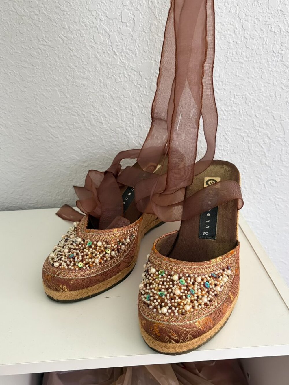 Ellemenno size 9.5 beaded y2k Espadrille Wedge Shoes